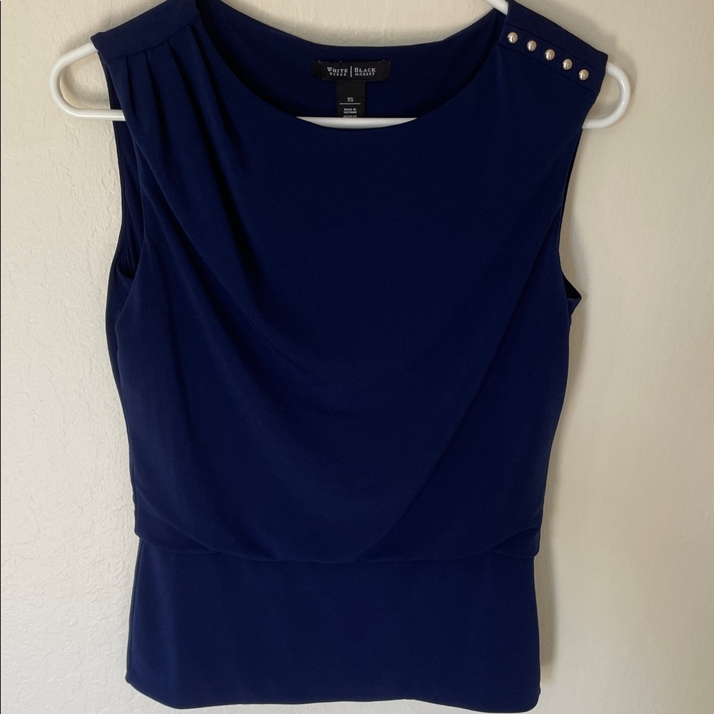 White House Black Market Dark Blue Sleeveless Blouse XS